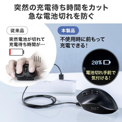 エルゴマウス Bluetooth 2.4GHzワイヤレス 充電式 9ボタン 液晶画面