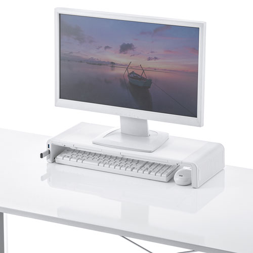 USBハブ付き モニタースタンド USB Type-C接続 ホワイト【メモリ