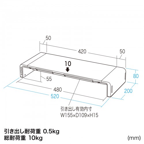 USB Type-C接続ハブ付き机上ラック(ブラック)