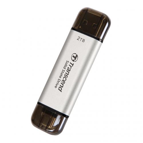 Transcend ポータブルSSD 2TB USB A USB Type-C デュアルコネクタ シルバー ESD310