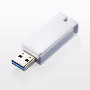 USBメモリ 64GB USB3.0 ホワイト スイング式 キャップレス ストラップ付き 名入れ対応