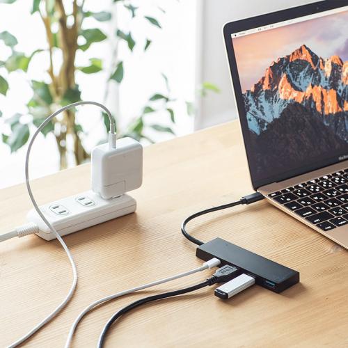 USB Type-Cハブ USB3.1 Gen1×3ポート USB PD対応 ブラック【メモリ
