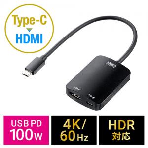 【アウトレット】USB Type C-HDMI変換アダプタ 4K/60Hz HDR対応 PD100W  iPad Pro Air Nintendo Switch 有機ELモデル対応 ブラック