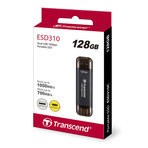 スティックSSD 128GB USB3.2 Gen2 USB A USB-C ブラック Transcend ESD310【メモリダイレクト】