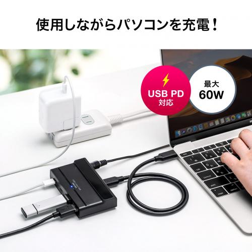 USB Type-Cハブ USB3.1 Gen2/Gen1 USB3.0/2.0/1.1 USB PD 4ポート バス