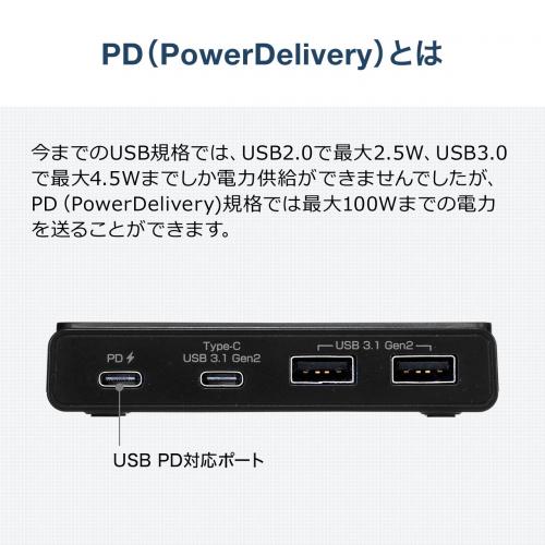 サンワダイレクト USB-Cハブ USB3.1 Gen2 USB-C×2ポート/USB-A×2ポート 【PD対応】 バスパワー セルフパワー