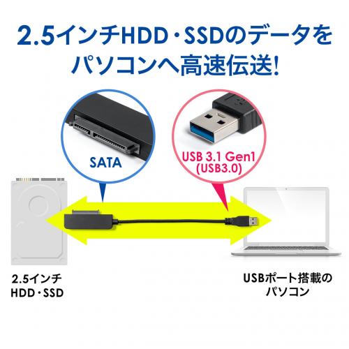 SATA-USBタイプA変換ケーブル USB3.0 USB3.1 Gen1 2.5インチ UASP対応
