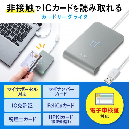 非接触型ICカードリーダライタ (電子車検証・マイナンバーカード・HPKIカード・FeliCaカード・電子処方箋・税理士カード・免許証)