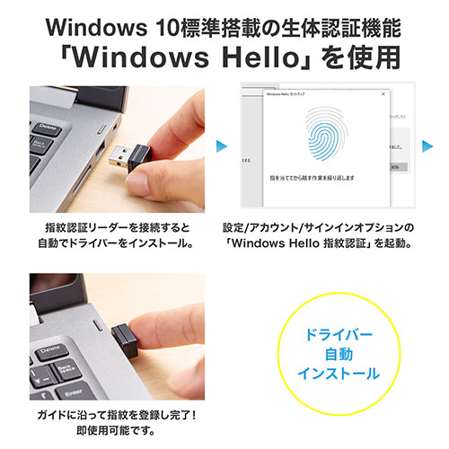 指紋認証リーダー PC用 USB接続 Windows Hello Windows11/10対応 指紋