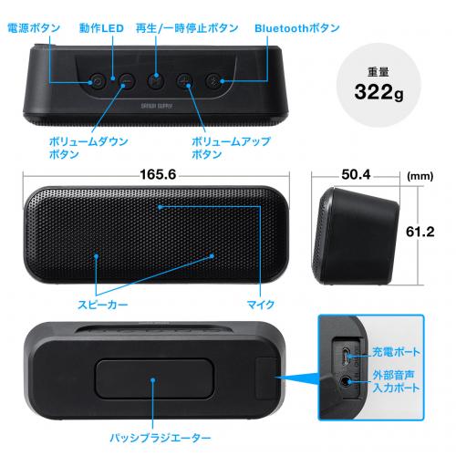 Bluetoothスピーカー 高出力 防水IPX4 低音強調 出力10W【メモリダイレクト】