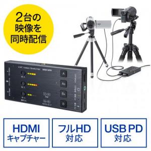 【処分特価】HDMIキャプチャー 2入力 2台映像同時配信 音声出力 USBPD60W対応 WINDOWS MAC