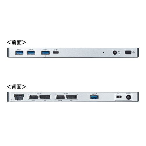 USB Type-C ドッキングステーション 据え置きタイプ PD/60W対応 4K対応 9in1 HDMI×2 DisplayPort×2  Type-C×1 USB3.0×4 LAN
