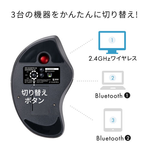 Bluetooth&無線トラックボール GRAVI 人差し指操作 5ボタン 光学式センサー【メモリダイレクト】