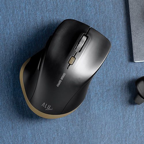 Bluetoothマウス 小型マウス 5ボタンマウス アルミホイール 静音マウス ブルーled ブラック メモリダイレクト