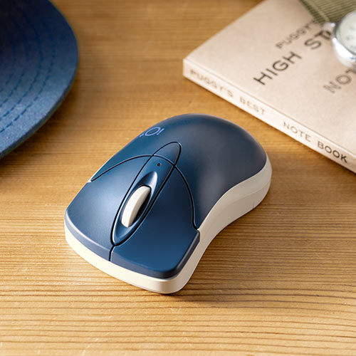 ワイヤレスマウス 静音マウス Type A 小型サイズ 3ボタン カウント切り替え800 10 1600 ネイビー メモリダイレクト