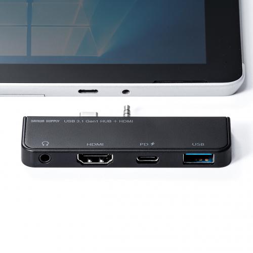 Surface Go/Go 3専用 USB USB A HDMI出力 USB3.1 Gen1 3.5mm4極ミニジャック バスパワー ブラック【メモリダイレクト】