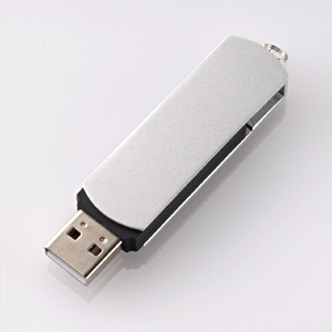 USBメモリ 4GB USB2.0 シルバー スイングタイプ ストラップ付 名入れ対応 サンワサプライ製