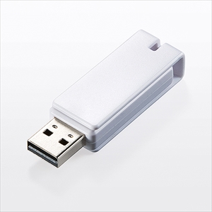 USBメモリ 16GB USB2.0 ホワイト キャップレス ストラップ付き 600-US16GW